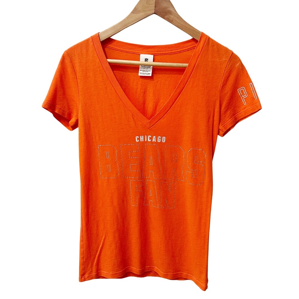 Victoria Secret PINK Chicago Bears T-Shirt Orange with Studs